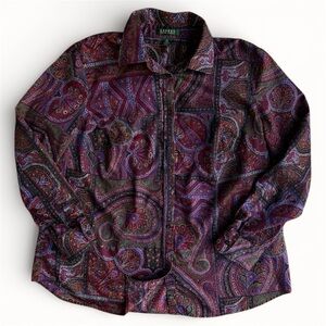 Ralph Lauren Women’s Button Down Shirt Size 2X Paisley AOP Purple EUC